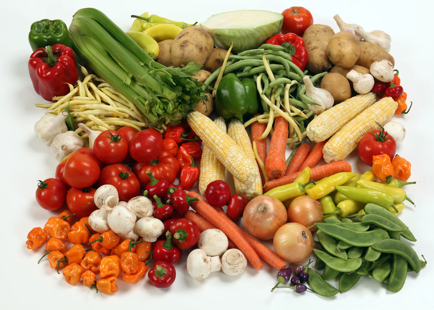 Fresh vegetables arranged for market display
