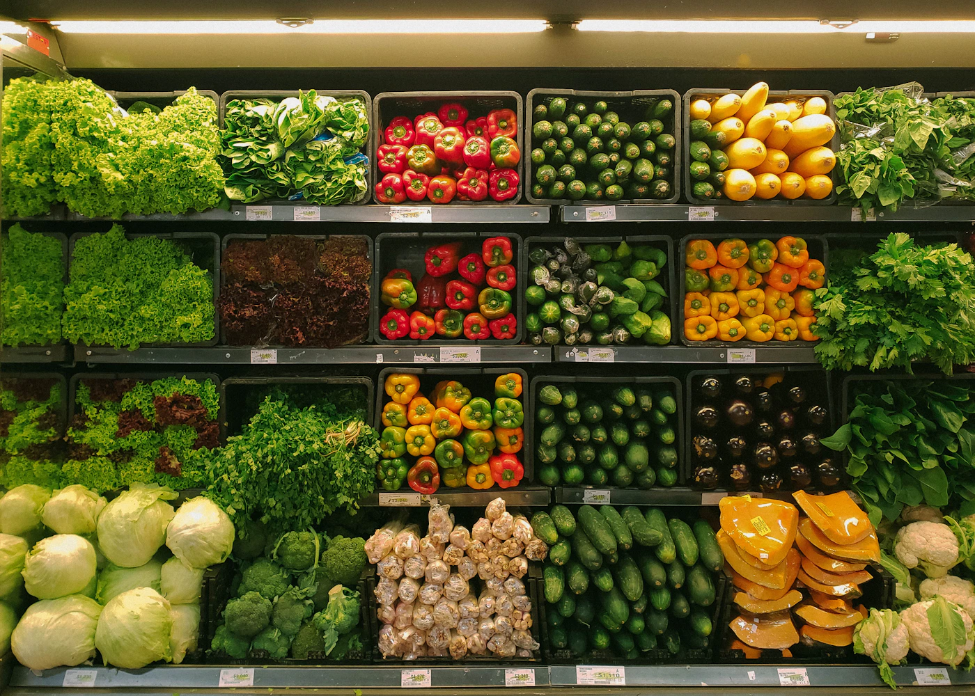 Fresh produce on supermarket shelves